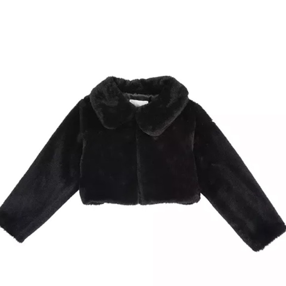 Rare Editions Collared Faux Fur Jacket Toddler Girls Black Solid Long Sleeve 6X - Picture 2 of 6